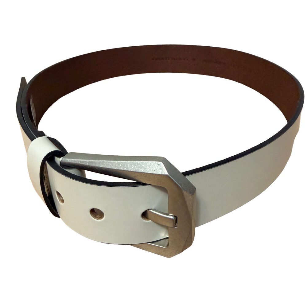 AllSaints - NWT White Leather Belt Medium Silver Buckle - Size Medium (41")